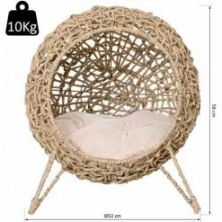 PawHut Panier Chat Lit Chat Cosy Grand Confort Dim. Ø 52 X 58H Cm Coussin Moelleux Inclus Résine Tressée Imitation Rotin Beige - Beige -PawHut Soldes Boutique 25007967 3