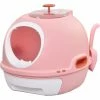 PawHut Maison De Toilette Portable Pour Chat Tiroir à Litière Coulissant Porte Battante Lucarne + Pelle Fournis Dim. 47L X 55l X 44H Cm Rose - Rose -PawHut Soldes Boutique 25008011 1