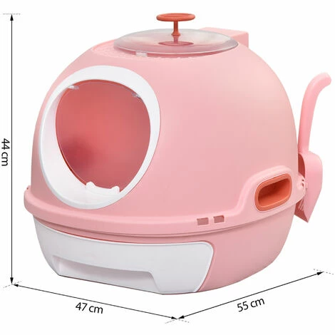 PawHut Maison de toilette portable pour chat tiroir à litière coulissant porte battante lucarne + pelle fournis dim. 47L x 55l x 44H cm rose - Rose PawHut Maison De Toilette Portable Pour Chat Tiroir à Litière Coulissant Porte Battante Lucarne + Pelle Fournis Dim. 47L X 55l X 44H Cm Rose - Rose -PawHut Soldes Boutique 25008011 3