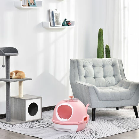 PawHut Maison de toilette portable pour chat tiroir à litière coulissant porte battante lucarne + pelle fournis dim. 47L x 55l x 44H cm rose - Rose PawHut Maison De Toilette Portable Pour Chat Tiroir à Litière Coulissant Porte Battante Lucarne + Pelle Fournis Dim. 47L X 55l X 44H Cm Rose - Rose -PawHut Soldes Boutique 25008011 4