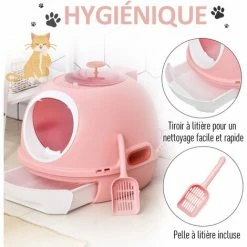 PawHut Maison De Toilette Portable Pour Chat Tiroir à Litière Coulissant Porte Battante Lucarne + Pelle Fournis Dim. 47L X 55l X 44H Cm Rose - Rose 6 PawHut Maison De Toilette Portable Pour Chat Tiroir à Litière Coulissant Porte Battante Lucarne + Pelle Fournis Dim. 47L X 55l X 44H Cm Rose - Rose -PawHut Soldes Boutique 25008011 5