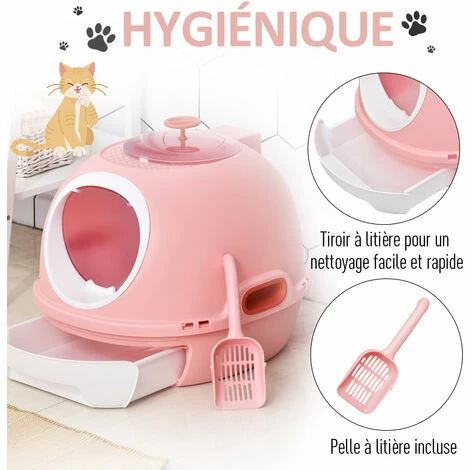 PawHut Maison de toilette portable pour chat tiroir à litière coulissant porte battante lucarne + pelle fournis dim. 47L x 55l x 44H cm rose - Rose PawHut Maison De Toilette Portable Pour Chat Tiroir à Litière Coulissant Porte Battante Lucarne + Pelle Fournis Dim. 47L X 55l X 44H Cm Rose - Rose -PawHut Soldes Boutique 25008011 5