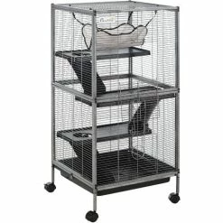 PawHut Cage Pour Petits Animaux Portable Avec 2 Portes Hamac Métal PP 52 X 52 X 113,5 Cm Gris - Gris