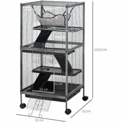 PawHut Cage Pour Petits Animaux Portable Avec 2 Portes Hamac Métal PP 52 X 52 X 113,5 Cm Gris - Gris -PawHut Soldes Boutique 25008039 3