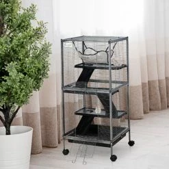 PawHut Cage Pour Petits Animaux Portable Avec 2 Portes Hamac Métal PP 52 X 52 X 113,5 Cm Gris - Gris -PawHut Soldes Boutique 25008039 4
