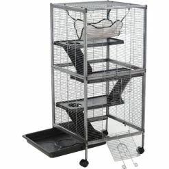 PawHut Cage Pour Petits Animaux Portable Avec 2 Portes Hamac Métal PP 52 X 52 X 113,5 Cm Gris - Gris -PawHut Soldes Boutique 25008039 5