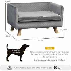 PawHut Canapé Chien Lit Pour Chien Design Scandinave Coussin Moelleux Pieds Bois Massif Dim. 64 X 45 X 36 Cm Velours Gris - Gris -PawHut Soldes Boutique 25008543 3