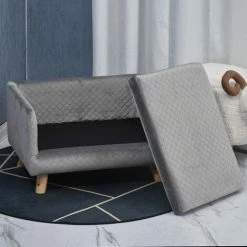 PawHut Canapé Chien Lit Pour Chien Design Scandinave Coussin Moelleux Pieds Bois Massif Dim. 64 X 45 X 36 Cm Velours Gris - Gris -PawHut Soldes Boutique 25008543 5