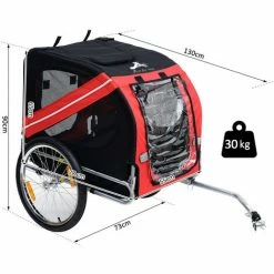 PawHut Remorque Vélo Pour Chien Animaux Pliable 8 Réflecteurs Drapeau Barre Attelage Inclus Acier Polyester Imperméable Max. 30 Kg 130L X 73l X 90H Cm Rouge -PawHut Soldes Boutique 25008730 3