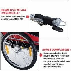 PawHut Remorque Velo Pour Chien Animaux Avec 8 Reflecteurs Drapeau Rouge Noir - Rouge -PawHut Soldes Boutique 25009357 5