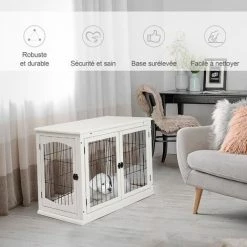 PawHut Cage Pour Chien Animaux Cage En Bois MDF Classe E1 3 Portes Verrouillables Max. 30 Kg Dim. 81L X 58l X 66H Cm Blanc Noir - Blanc -PawHut Soldes Boutique 25009384 4