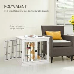 PawHut Cage Pour Chien Animaux Cage En Bois MDF Classe E1 3 Portes Verrouillables Max. 30 Kg Dim. 81L X 58l X 66H Cm Blanc Noir - Blanc -PawHut Soldes Boutique 25009384 5