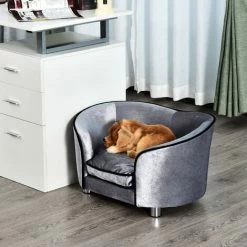 PawHut Canapé/lit Pour Chien/chat Canapé Animaux Avec Accoudoir Et Dossier 69x49x38cm - Gris -PawHut Soldes Boutique 25009386 2