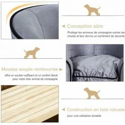 PawHut Canapé/lit Pour Chien/chat Canapé Animaux Avec Accoudoir Et Dossier 69x49x38cm - Gris -PawHut Soldes Boutique 25009386 4