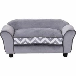 PawHut Canapé Chien Chat Sur Pied Style Graphique Contemporain Coussin Amovible Lavable Grand Confort 74L X 41l X 33H Cm Gris Blanc - Gris