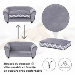 PawHut Canapé Chien Chat Sur Pied Style Graphique Contemporain Coussin Amovible Lavable Grand Confort 74L X 41l X 33H Cm Gris Blanc - Gris -PawHut Soldes Boutique 25009390 4