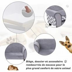 PawHut Canapé Chien Chat Sur Pied Style Graphique Contemporain Coussin Amovible Lavable Grand Confort 74L X 41l X 33H Cm Gris Blanc - Gris -PawHut Soldes Boutique 25009390 5