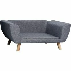 PawHut Canapé Chien Lit Pour Chien Design Scandinave Coussin Moelleux Pieds Bois Massif Dim. 87 X 61 X 36 Cm Polyester Gris - Gris