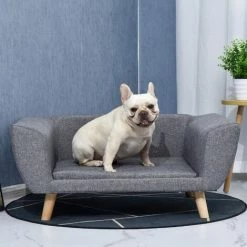 PawHut Canapé Chien Lit Pour Chien Design Scandinave Coussin Moelleux Pieds Bois Massif Dim. 87 X 61 X 36 Cm Polyester Gris - Gris -PawHut Soldes Boutique 25009396 4