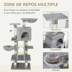 PawHut Arbre à Chats Multi-équipements Griffoirs Grattoirs Niche Plateformes + échelle + Hamacs + Boule Suspendue Gris - Gris -PawHut Soldes Boutique 25009430 4