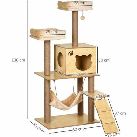PawHut Arbre à chats design contemporain griffoirs grattoirs sisal naturel niche plate-formes hamac boule panneaux particules beige - Beige PawHut Arbre à Chats Design Contemporain Griffoirs Grattoirs Sisal Naturel Niche Plate-formes Hamac Boule Panneaux Particules Beige - Beige -PawHut Soldes Boutique 25009437 3
