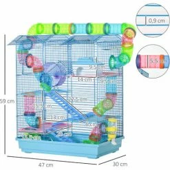 PawHut Cage Pour Hamster Souris Petit Animaux Rongeur Avec Tunnel Mangeoire Roue Jouet 47 X 30 X 59 Cm Cm Bleu - Bleu -PawHut Soldes Boutique 25009455 3