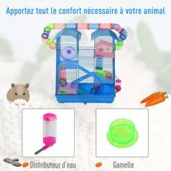 PawHut Cage Pour Hamster Souris Petit Animaux Rongeur Avec Tunnel Mangeoire Roue Jouet 47 X 30 X 59 Cm Cm Bleu - Bleu -PawHut Soldes Boutique 25009455 4