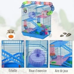 PawHut Cage Pour Hamster Souris Petit Animaux Rongeur Avec Tunnel Mangeoire Roue Jouet 47 X 30 X 59 Cm Cm Bleu - Bleu -PawHut Soldes Boutique 25009455 5