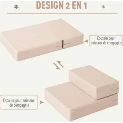 PawHut Escalier Coussin 2 En 1 Pour Chien Animaux Déhoussable Revêtement Revêtement Synthétique Beige - Beige -PawHut Soldes Boutique 27561222 4