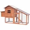 PawHut Poulailler Cottage Cage à Poules Sur Pied Dim. 190L X 66l X 116H Cm Multi-équipement Bois Massif Pin Pré-huilé - Marron