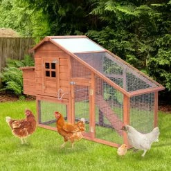 PawHut Poulailler Cottage Cage à Poules Sur Pied Dim. 190L X 66l X 116H Cm Multi-équipement Bois Massif Pin Pré-huilé - Marron -PawHut Soldes Boutique 27596477 2