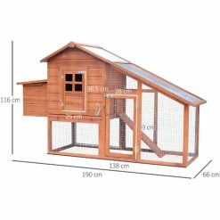 PawHut Poulailler Cottage Cage à Poules Sur Pied Dim. 190L X 66l X 116H Cm Multi-équipement Bois Massif Pin Pré-huilé - Marron -PawHut Soldes Boutique 27596477 3