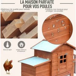 PawHut Poulailler Cottage Cage à Poules Sur Pied Dim. 190L X 66l X 116H Cm Multi-équipement Bois Massif Pin Pré-huilé - Marron -PawHut Soldes Boutique 27596477 4