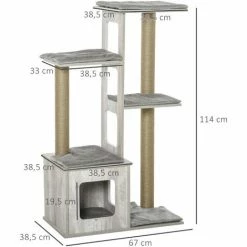 PawHut Arbre à Chats Design Contemporain Griffoirs Grattoirs Sisal Naturel Niche Plate-formes 6 Coussins MDF Bois Gris - Gris -PawHut Soldes Boutique 27642339 3