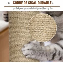 PawHut Arbre à Chats Design Contemporain Griffoirs Grattoirs Sisal Naturel Niche Plate-formes 6 Coussins MDF Bois Gris - Gris -PawHut Soldes Boutique 27642339 4