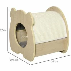 PawHut Maison Pour Chat Design - Niche Chat Panier Chat - Coussin, Grattoir Amovibles Sisal Naturel Inclus - MDF Bois Beige Clair -PawHut Soldes Boutique 27642345 3