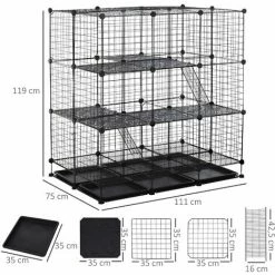 PawHut Cage Parc Enclos Rongeurs Modulable Dim. L 111 X L 75 X H 119 Cm 3 Niveaux 4 Portes Fil Métallique Noir -PawHut Soldes Boutique 27944500 3