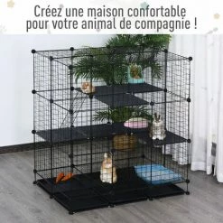 PawHut Cage Parc Enclos Rongeurs Modulable Dim. L 111 X L 75 X H 119 Cm 3 Niveaux 4 Portes Fil Métallique Noir -PawHut Soldes Boutique 27944500 4