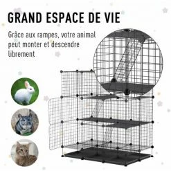 PawHut Cage Parc Enclos Rongeurs Modulable Dim. L 111 X L 75 X H 119 Cm 3 Niveaux 4 Portes Fil Métallique Noir -PawHut Soldes Boutique 27944500 5