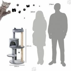 PawHut Arbre à Chats Multi-équipements Griffoirs Grattoirs Plateformes Niche Jeu Boule Suspendue Ø 48 X 104H Cm Gris -PawHut Soldes Boutique 28027964 3