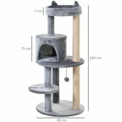 PawHut Arbre à Chats Multi-équipements Griffoirs Grattoirs Plateformes Niche Jeu Boule Suspendue Ø 48 X 104H Cm Gris -PawHut Soldes Boutique 28027964 4
