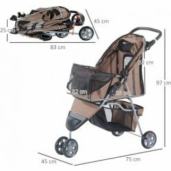 PawHut Poussette Buggy Pour Chien Chat Animaux Roue Avant Pivotante 360 Degrés Marron - Marron -PawHut Soldes Boutique 28185969 3