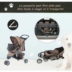 PawHut Poussette Buggy Pour Chien Chat Animaux Roue Avant Pivotante 360 Degrés Marron - Marron -PawHut Soldes Boutique 28185969 4