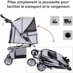 PawHut Poussette Buggy Pliable Animaux Chariot Pliant Chien Chat Porte-gobelet Panier De Rangement Inclus Roues Avec Frein Tissu 600D Oxford Métal Gris - Gris -PawHut Soldes Boutique 28189134 4