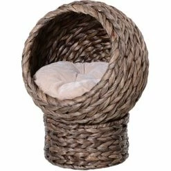 PawHut Panier Chat Lit Chat Cosy Grand Confort Dim. 42L X 33l X 52H Cm Coloris Gris Coussin Moelleux Beige Inclus - Gris