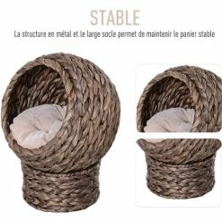 PawHut Panier Chat Lit Chat Cosy Grand Confort Dim. 42L X 33l X 52H Cm Coloris Gris Coussin Moelleux Beige Inclus - Gris -PawHut Soldes Boutique 28362614 5