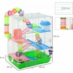 PawHut Cage Pour Hamster Souris Rongeur 4 étages Avec Tunnels Mangeoire Roue Maison échelles Dim. 46L X 30l X 58H Cm Cm Vert -PawHut Soldes Boutique 28362620 3