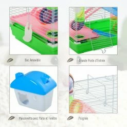 PawHut Cage Pour Hamster Souris Rongeur 4 étages Avec Tunnels Mangeoire Roue Maison échelles Dim. 46L X 30l X 58H Cm Cm Vert -PawHut Soldes Boutique 28362620 4