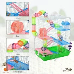 PawHut Cage Pour Hamster Souris Rongeur 4 étages Avec Tunnels Mangeoire Roue Maison échelles Dim. 46L X 30l X 58H Cm Cm Vert -PawHut Soldes Boutique 28362620 5