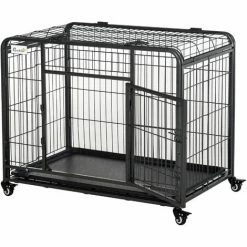 PawHut Cage Pour Chien Pliable Cage De Transport Sur Roulettes 2 Portes Verrouillables Plateau Amovible Dim. 94L X 58l X 69H Cm Métal Gris Noir - Noir